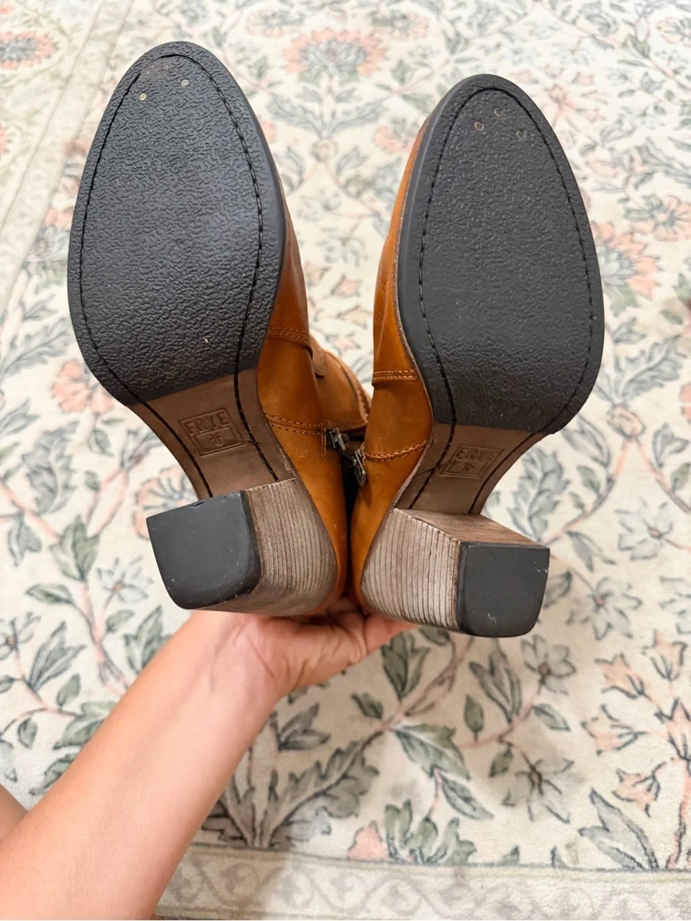 Frye Cognac Leather Buckle Ankle Booties